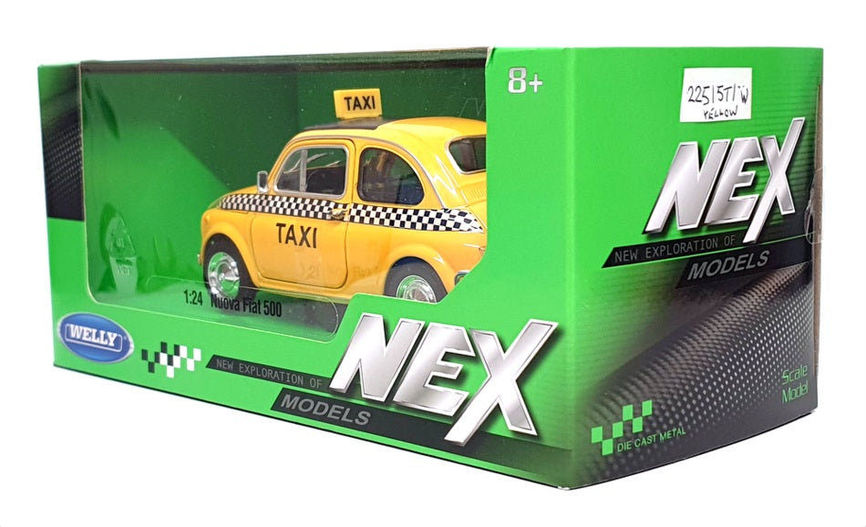Welly NEX 1/24 Scale Diecast 22515TI-W - Nuova Fiat 500 Taxi - Yellow