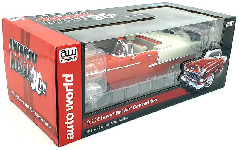 Autoworld 1/18 Scale Diecast AMM1265/06 - 1955 Chevy Bel Air Convertible Red