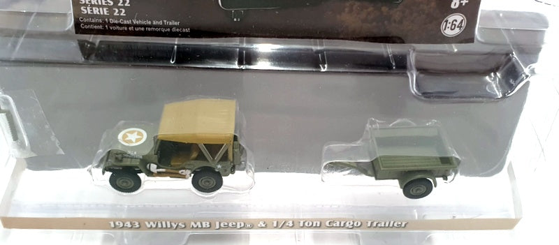 Greenlight 1/64 Scale 32220-A 1943 Willys MB Jeep & 1/4 Ton Cargo Trailer - Army
