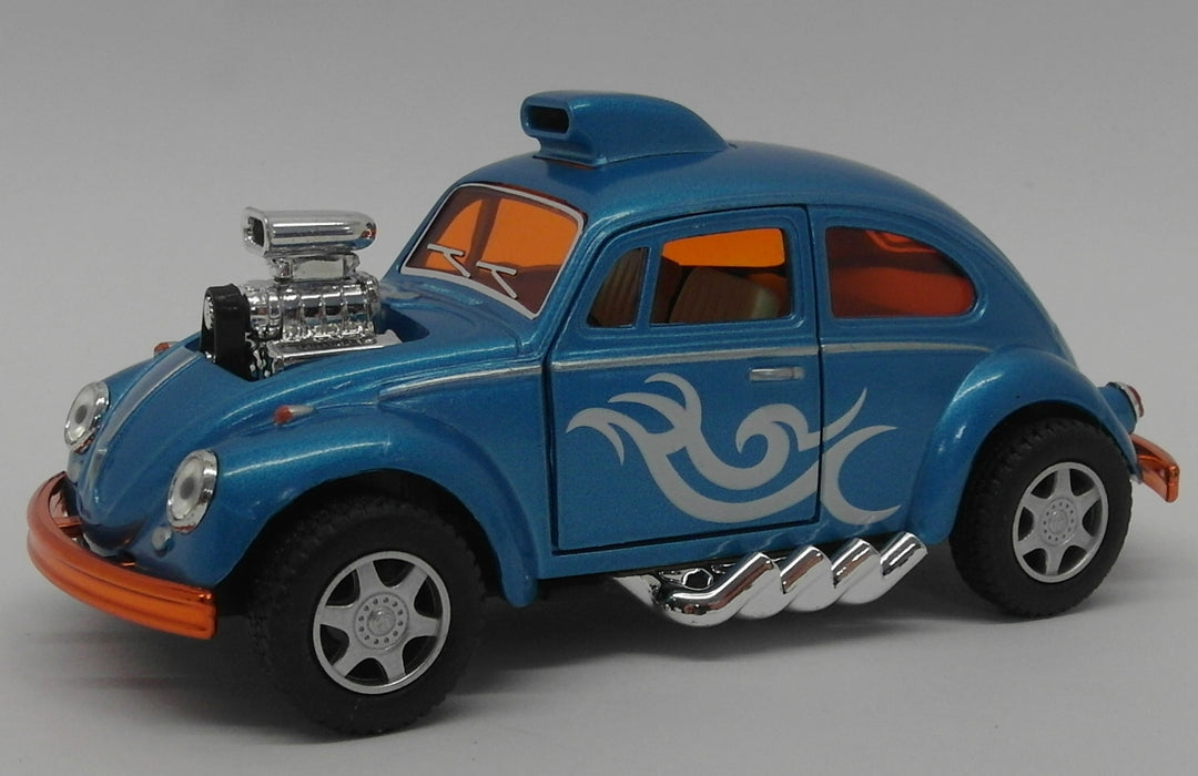 VW Beetle Custom Drag Racer - Blue - Kinsmart Pull Back & Go Diecast Metal Model Car