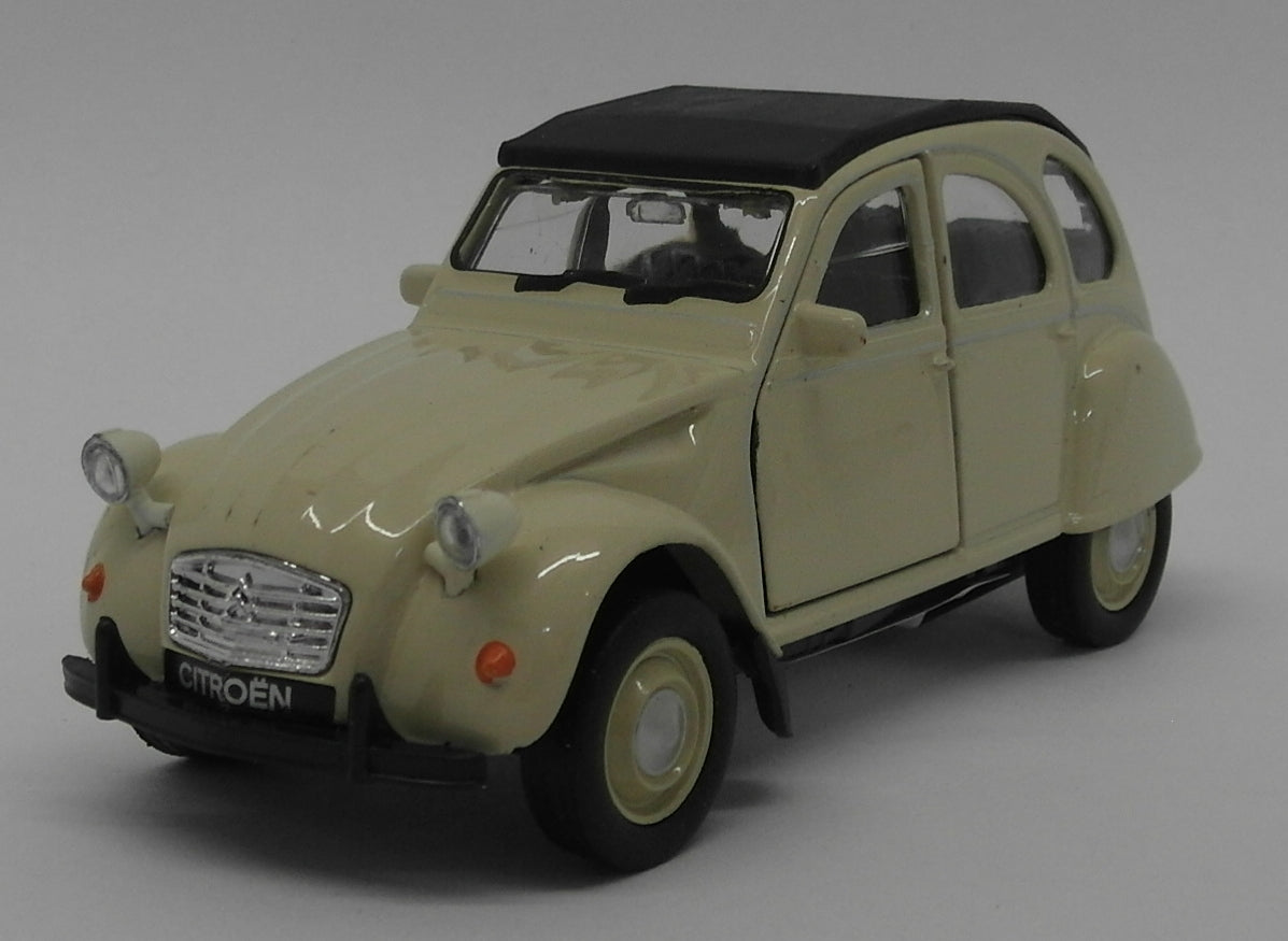Citroen 2CV - Cream - Kinsmart Pull Back & Go Diecast Metal Model Car