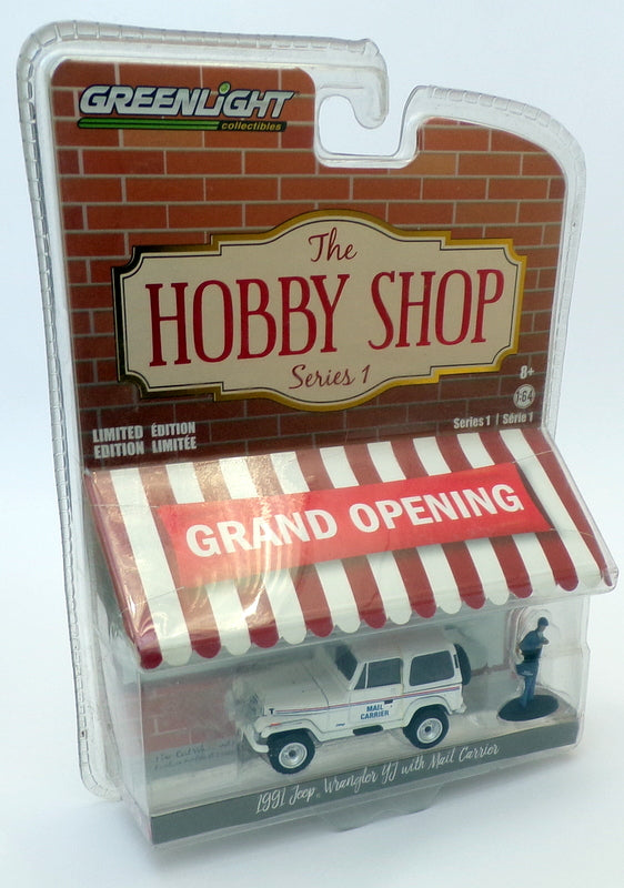 Greenlight Hobby Shop 1/64 Scale 97010 - 1991 Jeep Wrangler & Mail Carrier White