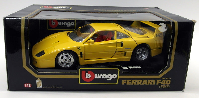 Burago 1/18 Scale Diecast 3022 Ferrari F40 1987 Yellow Model car