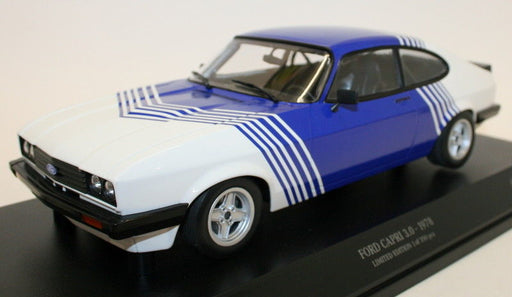 Minichamps 1/18 Diecast 155 788600 - 1978 Ford Capri 3.0 White w/ blue stripes