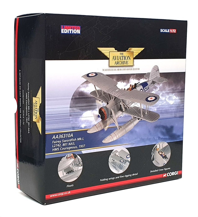 Corgi 1/72 Scale AA36310A Fairey Swordfish Mk1 L2742 801 NAS HMS Courageous 1937