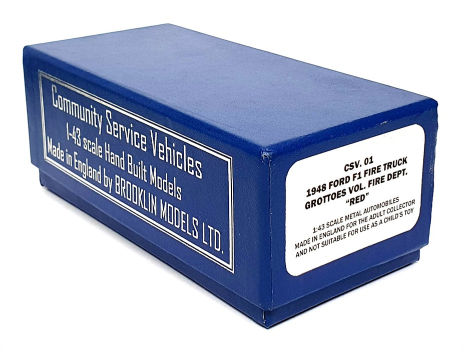 Brooklin 1/43 Scale CSV01 - 1948 Ford F1 Fire Truck Grottoes Vol. Fire Dept. Red