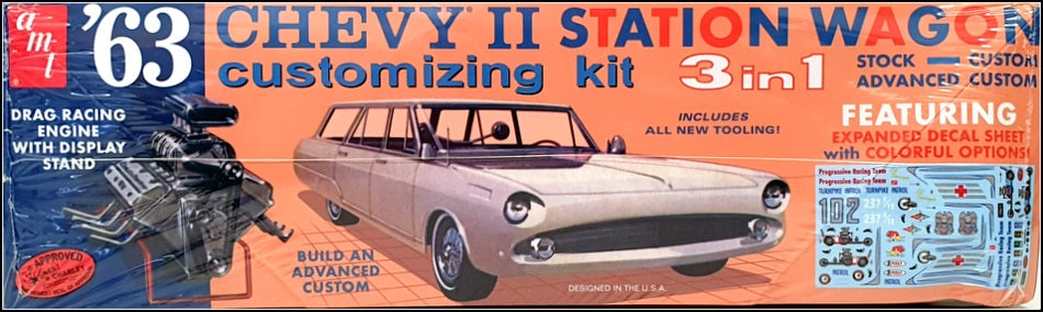 AMT 1/25 Scale Unbuilt Kit AMT1201/12 - 1963 Chevy II Stn Wagon 3 In 1