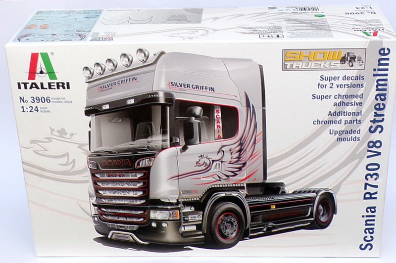 Italeri 1/24 Scale Model Kit 3906 Scania R730 V8 Streamline Truck Silver Griffin