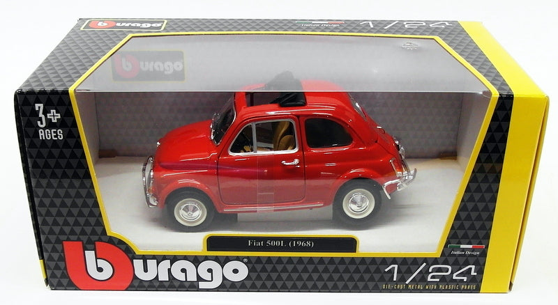 Burago 1/24 Scale Diecast Model Car 18-22099 - 1968 Fiat 500L - Red