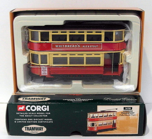 Corgi 1/76 Scale Diecast 36708 - London Transport Fully Closed Tram - Whitbreads