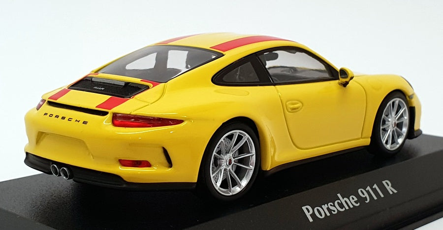 Maxichamps 1/43 Scale 940 066221 - 2016 Porsche 911 R - Yellow/Red Stripes