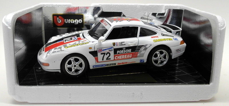 Burago 1/18 Scale Diecast 3003 Porsche 911 Carrera 1993 Racing #72 Model Car