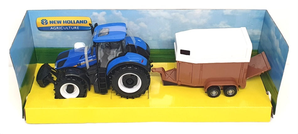 Burago 1/32 Scale 18-44069 - New Holland Tractor & Horse Trailer - Blue