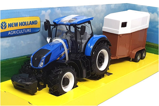 Burago 1/32 Scale 18-44069 - New Holland Tractor & Horse Trailer - Blue