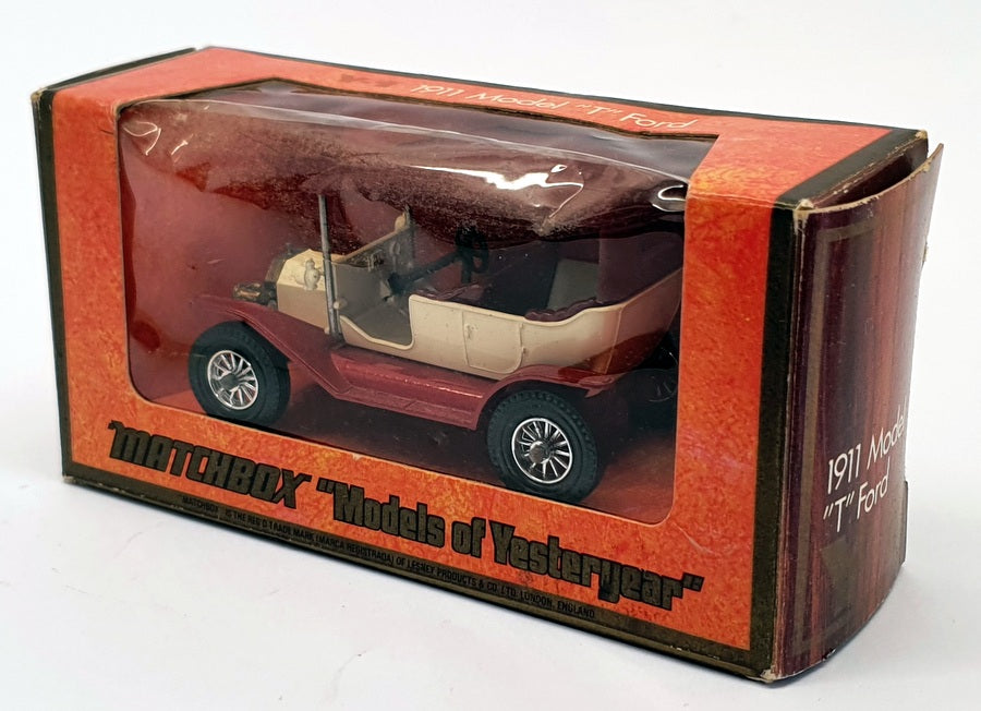 Matchbox Appx 10cm Long Diecast Y-1 - 1911 Ford Model T - Red/White