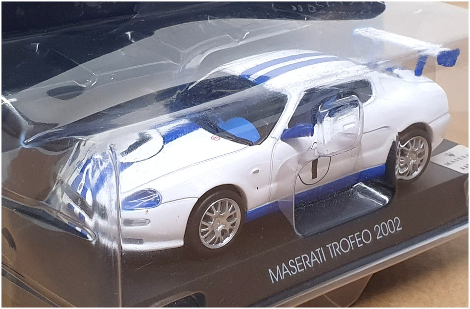 Altaya 1/43 Scale AL17223 - 2002 Maserati Trofeo Race Car White/Blue Stripes #1
