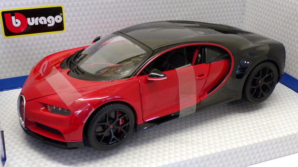Burago 1/18 Scale Model Car 18-11044 - Bugatti Chiron Sport - Red/Black