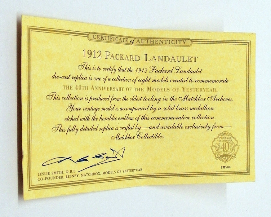 Matchbox Diecast Model Car YMS04-M - 1912 Packard Laudaulet