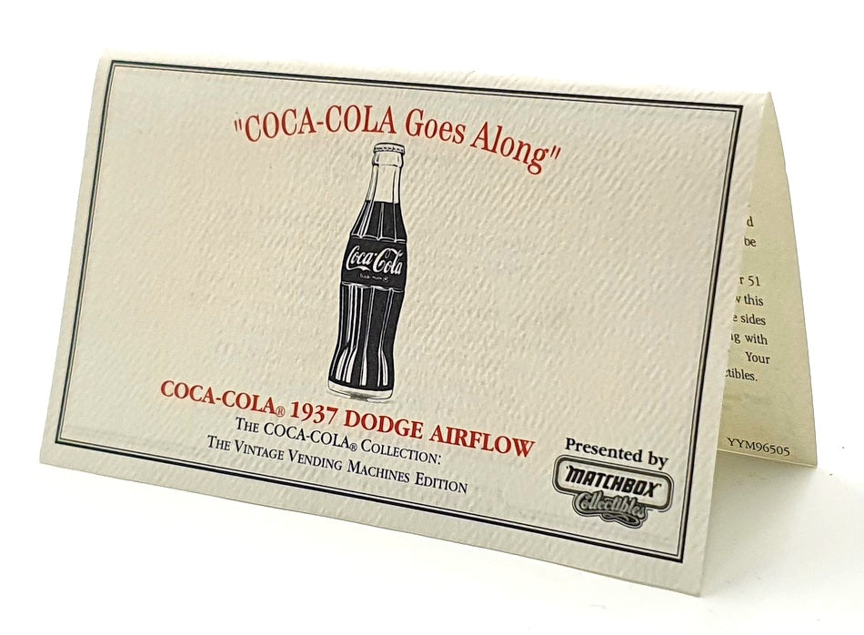 Matchbox Appx 10cm Long YYM96505 - 1937 Dodge Airflow Truck - Coca Cola