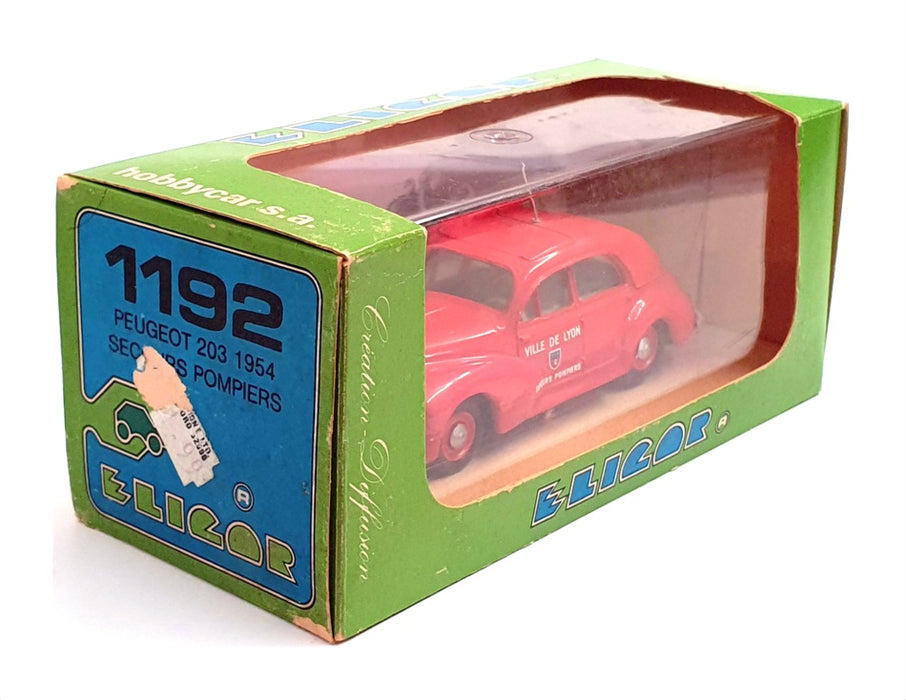 Eligor 1/43 Scale 1192 - 1954 Peugeot 203 Ville De Lyon Fire Car - Red