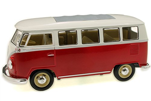 WELLY 1/24 - 22095W 1962 VOLKSWAGEN CLASSICAL BUS - RED / WHITE