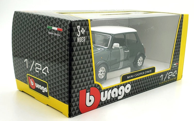 Burago 1/24 Scale Diecast #18-22011G - Mini Cooper 1969 - Green/White
