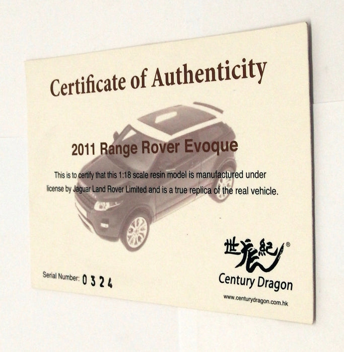Century Dragon 1/18 Scale CDLR-1002 - 2011 Range Rover Evoque - White